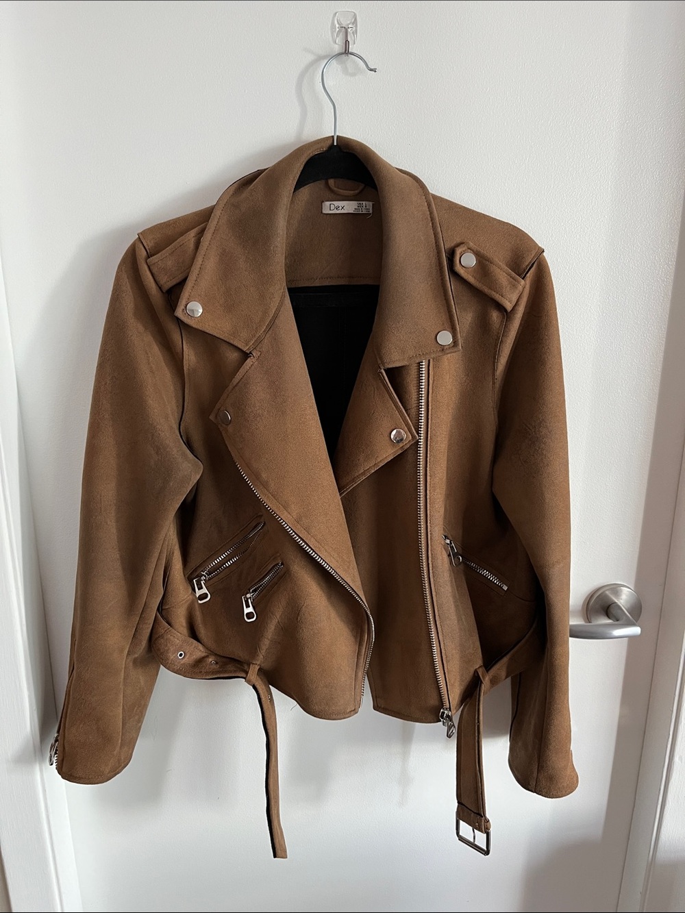 Dex Large Brown Suede-Look Moto Jacket